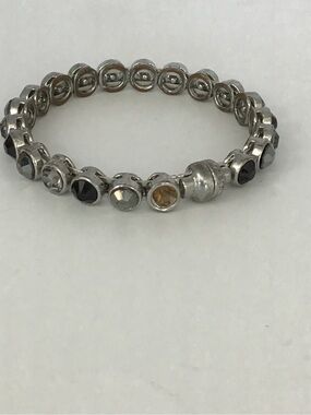 Vintage Silver-Tone Black & Clear Crystal Tennis Bracelet Magnetic Clasp